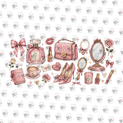 Beauty-Sammlung in Rosa als UV-DTF Sticker einzeln