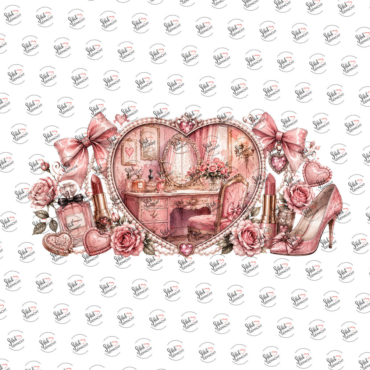 Rosa Boudoir im Herzfenster als UV-DTF Sticker einzeln
