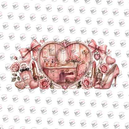 Rosa Boudoir im Herzfenster als UV-DTF Sticker einzeln