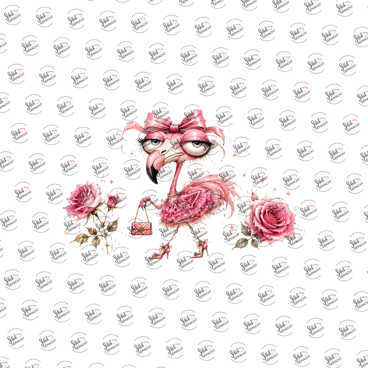 Flamingo mit Schleife als UV-DTF Sticker einzeln