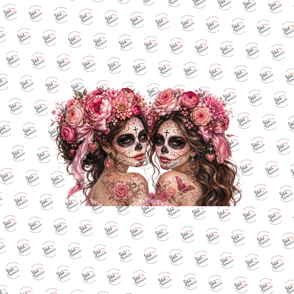 Catrinas in Rosa als UV-DTF Sticker einzeln