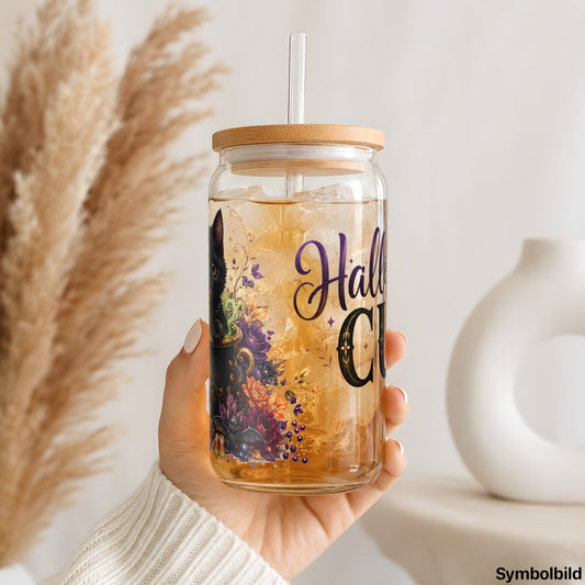 Halloween Cup als UV-DTF Sticker auf einem 16oz Glasbecher