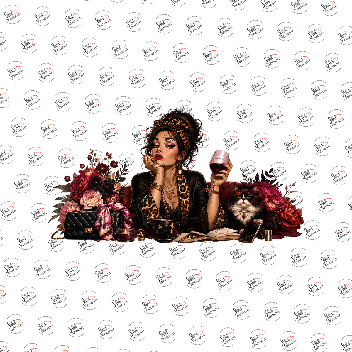 Leo-Lady mit Katze als UV-DTF Sticker einzeln