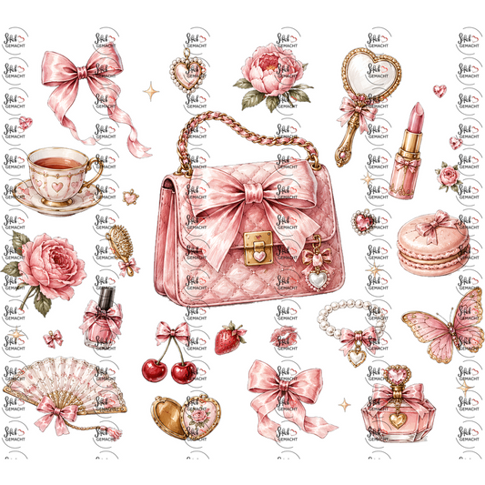Handtasche und Macarons in Rosa