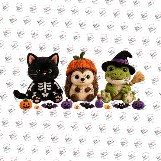 Plüschtiere im Halloweenkostüm als UV-DTF Sticker einzeln