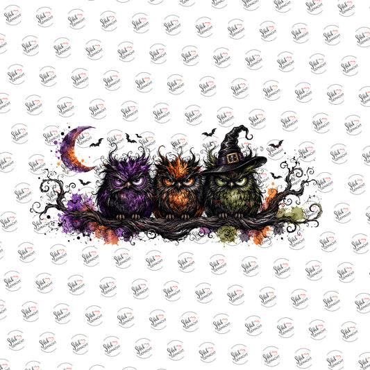 Eulen in der Halloweennacht als UV-DTF Sticker einzeln