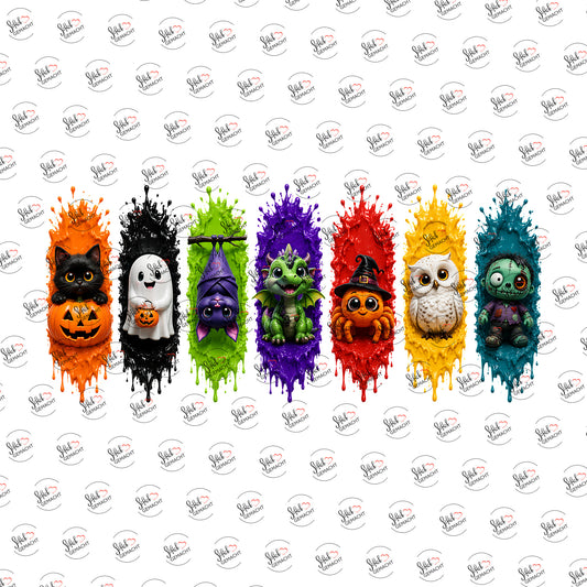 Süße Halloween-Gang als UV-DTF Sticker einzeln