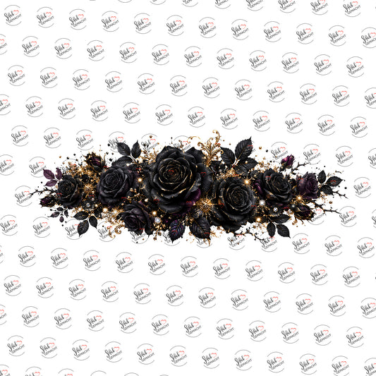 Schwarze Rosen mit Gold als UV-DTF Sticker einzeln