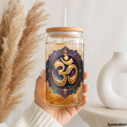 Om im Mandalazauber als UV-DTF Sticker auf einem 16oz Glasbecher