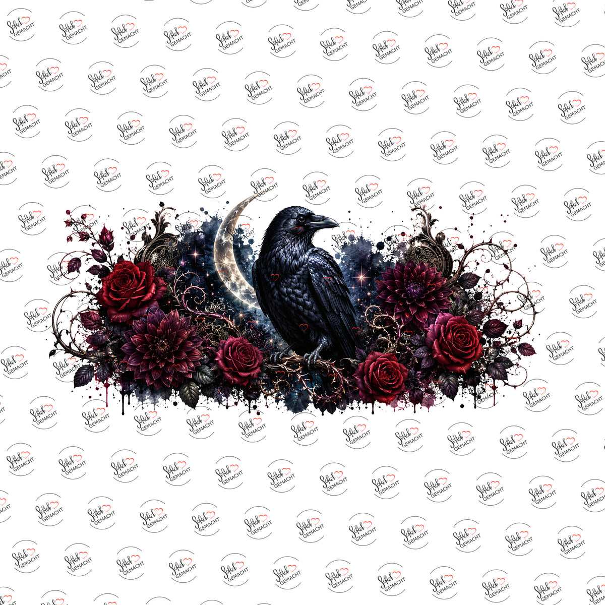 Rabe mit roten Rosen als UV-DTF Sticker einzeln