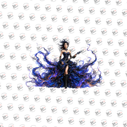 Rockerin im Sternenkleid als UV-DTF Sticker einzeln