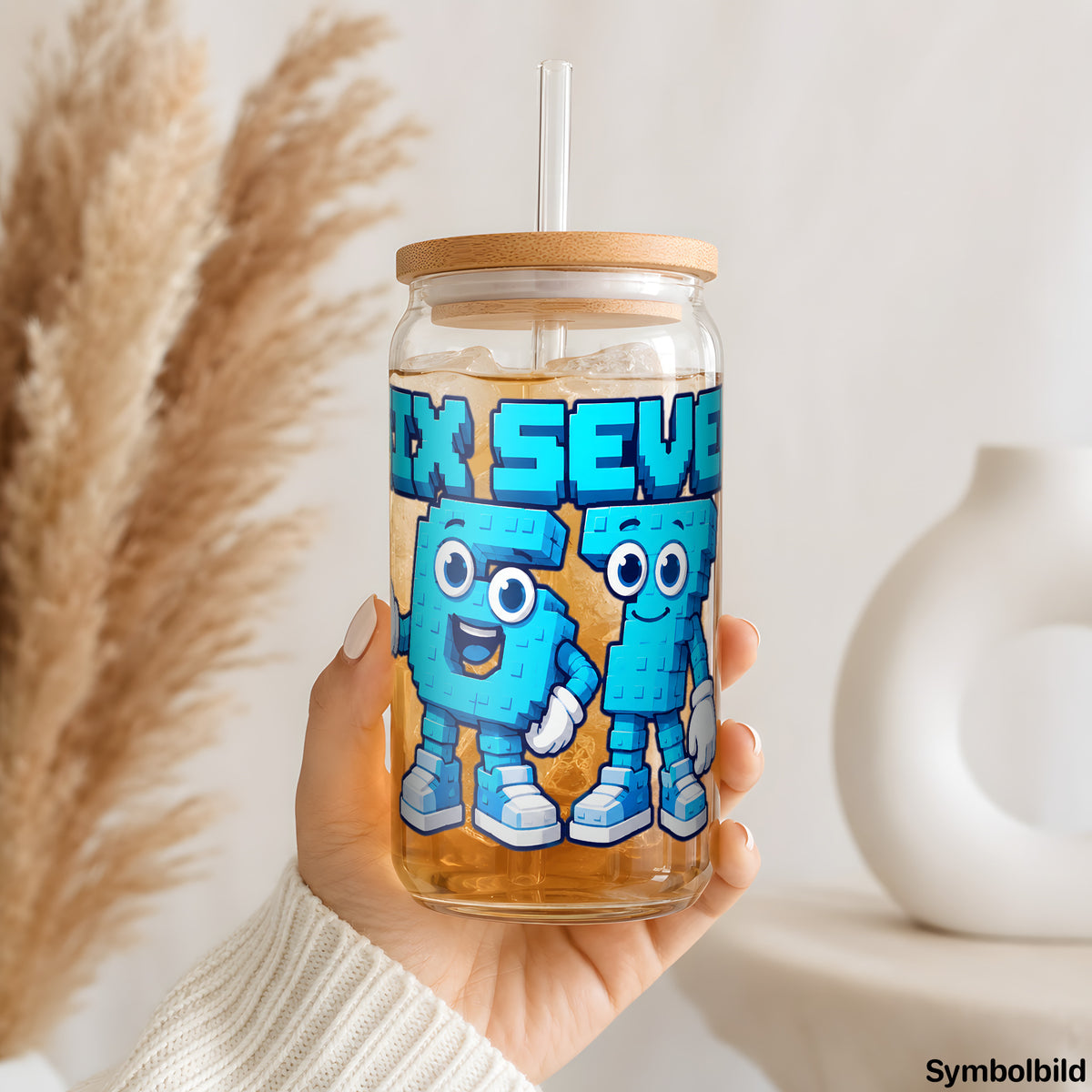 Six Seven als UV-DTF Sticker auf einem 16oz Glasbecher