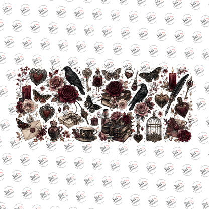 Rosen und Raben Collage als UV-DTF Sticker einzeln