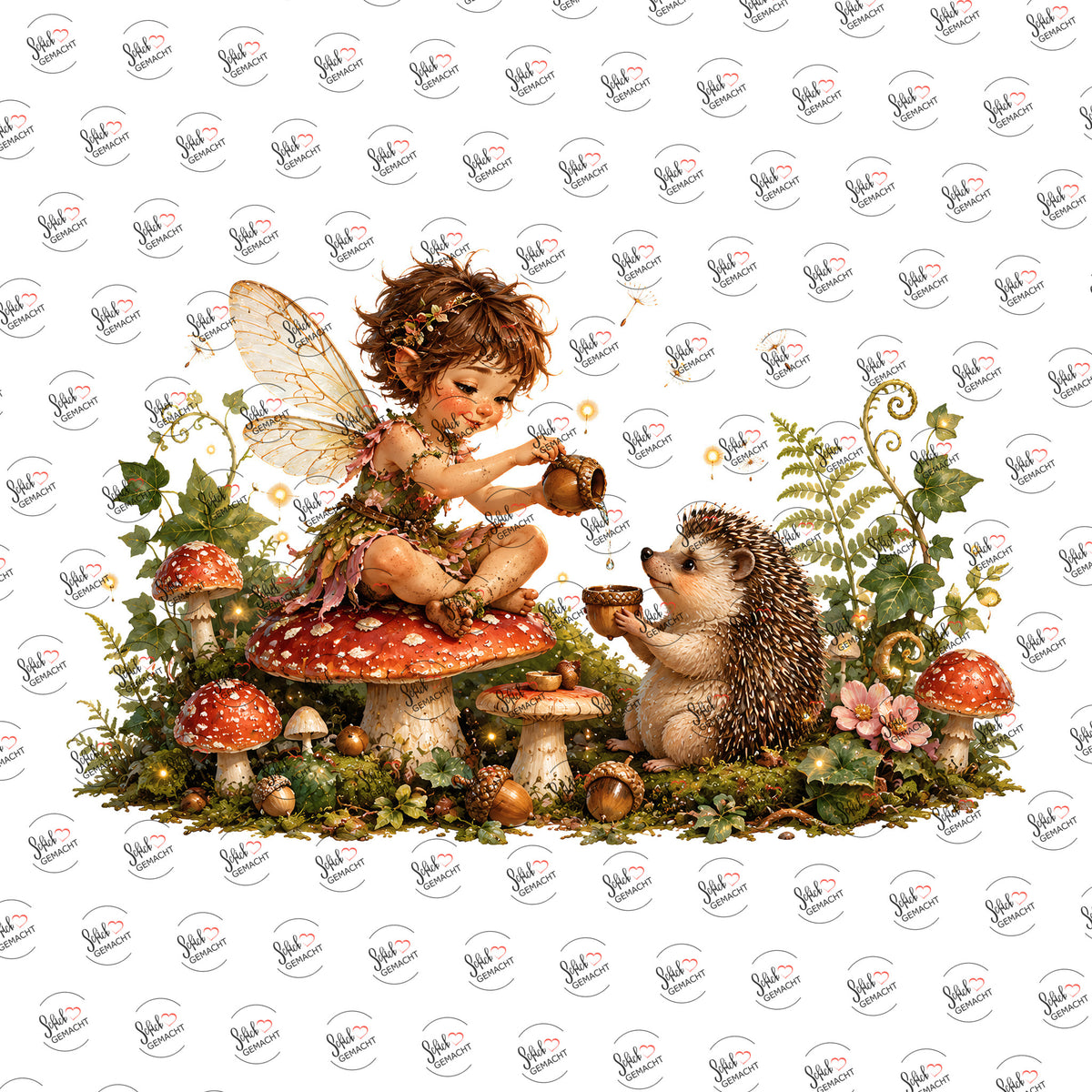 Waldfee mit Igel als UV-DTF Sticker einzeln