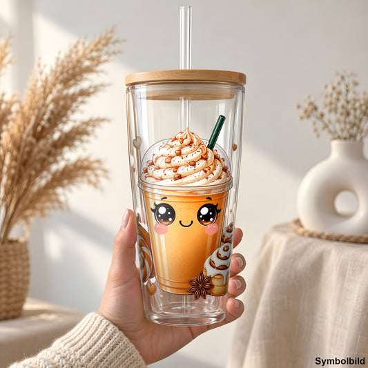 Kürbis-Latte zum Liebhaben als UV-DTF Sticker auf einem 24oz Glas-Tumbler