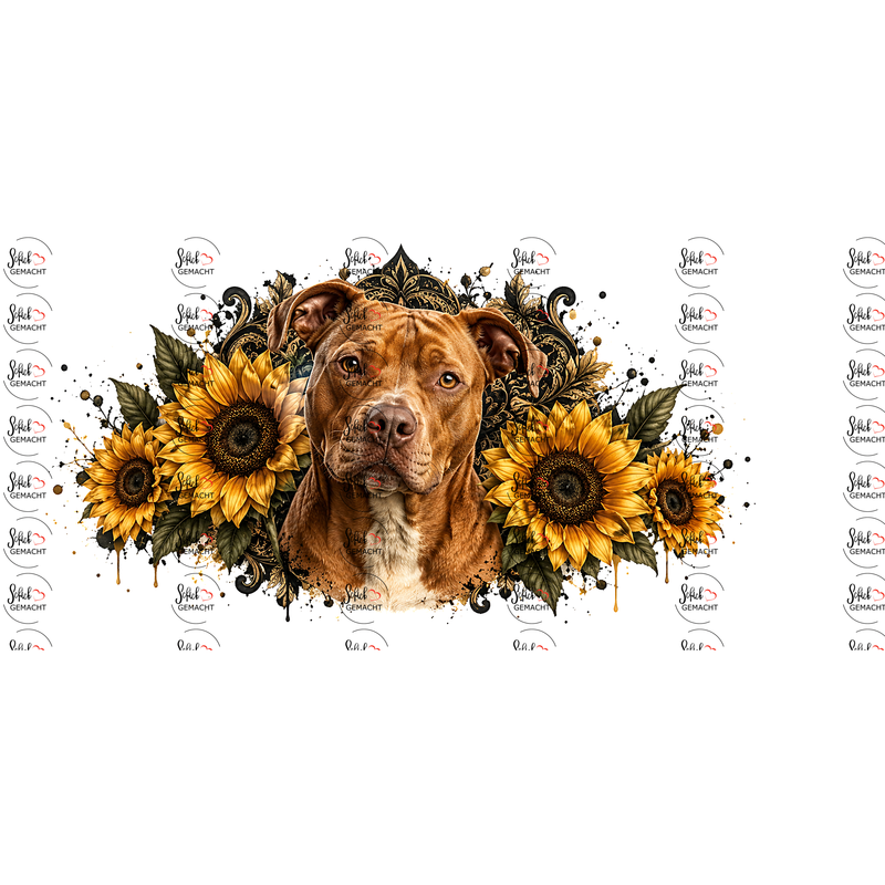 Pitbull Terrier – Rednose im goldenen Blütenrahmen