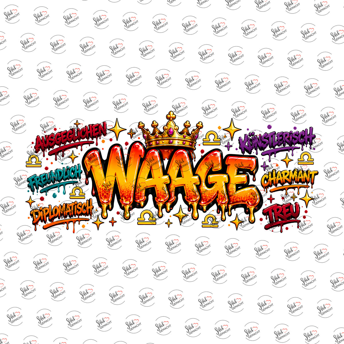 Sternzeichen Waage – Graffiti-Schriftzug als UV-DTF Sticker einzeln