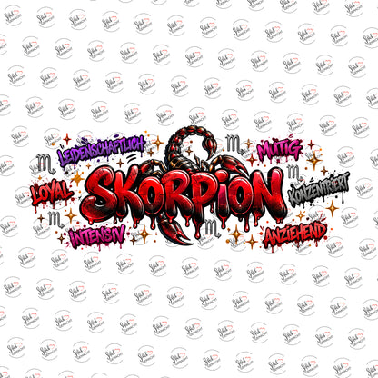 Sternzeichen Skorpion – Graffiti-Schriftzug als UV-DTF Sticker einzeln