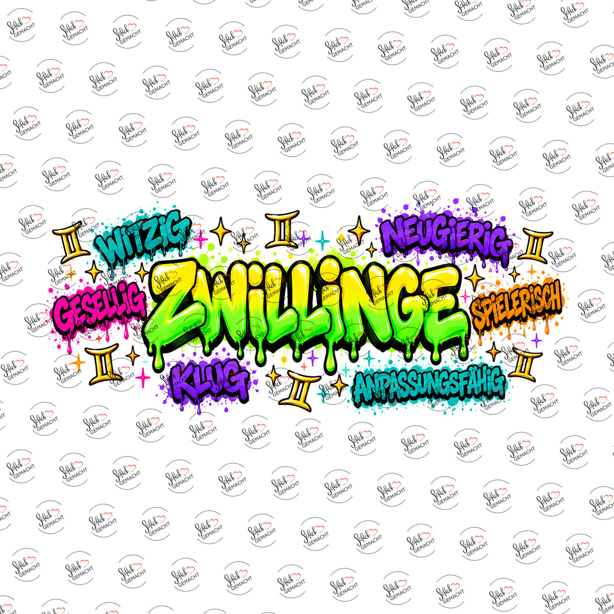 Sternzeichen Zwillinge – Graffiti-Schriftzug als UV-DTF Sticker einzeln