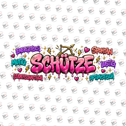Sternzeichen Schütze – Graffiti-Schriftzug als UV-DTF Sticker einzeln