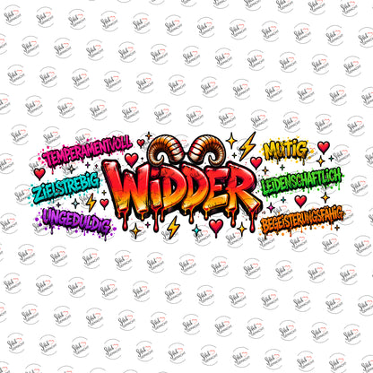 Sternzeichen Widder – Graffiti-Schriftzug als UV-DTF Sticker einzeln