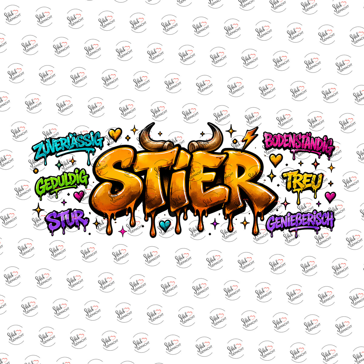 Sternzeichen Stier – Graffiti-Schriftzug als UV-DTF Sticker einzeln