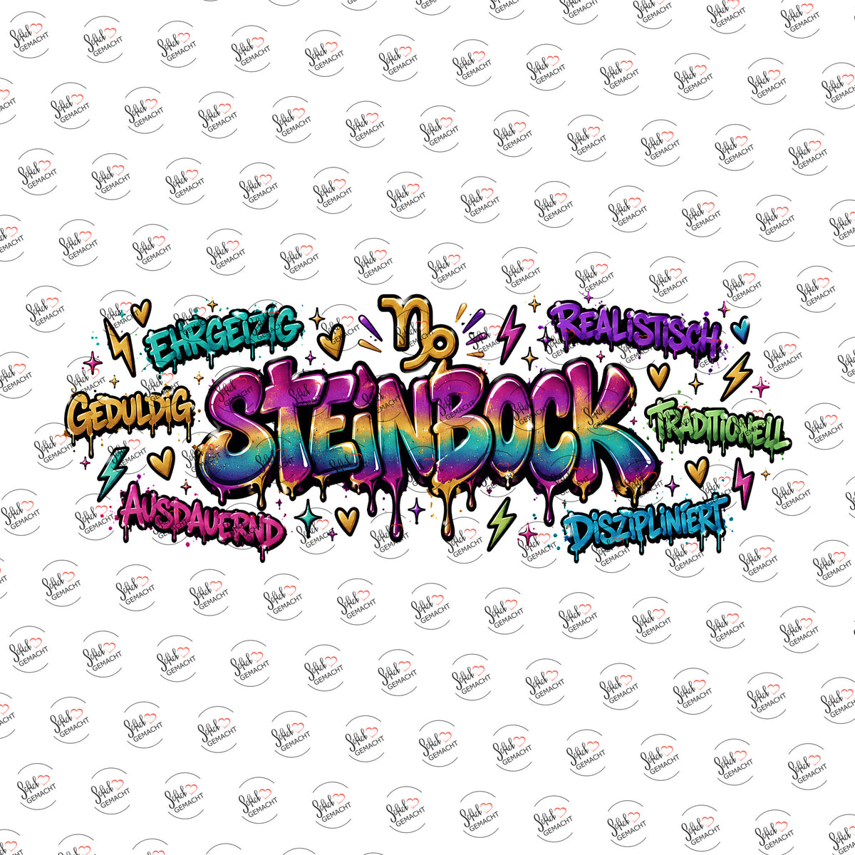 Sternzeichen Steinbock – Graffiti-Schriftzug als UV-DTF Sticker einzeln