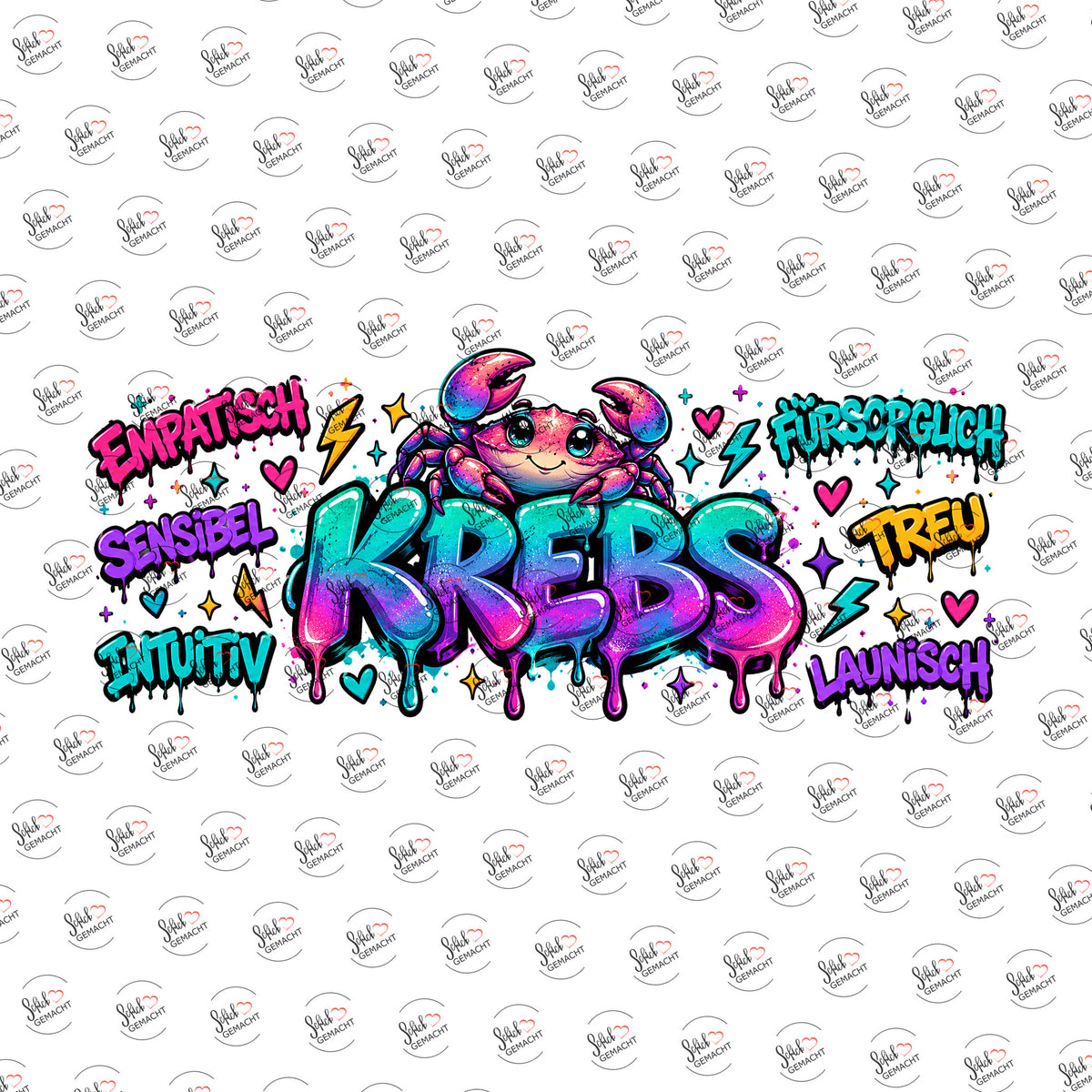 Sternzeichen Krebs – Graffiti-Schriftzug als UV-DTF Sticker einzeln