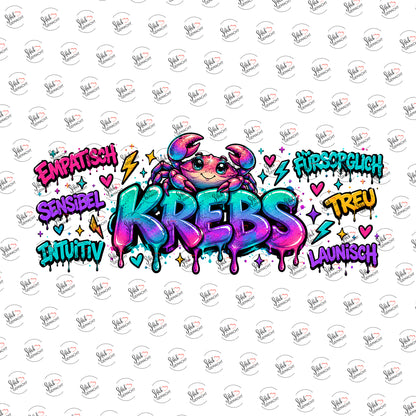 Sternzeichen Krebs – Graffiti-Schriftzug als UV-DTF Sticker einzeln