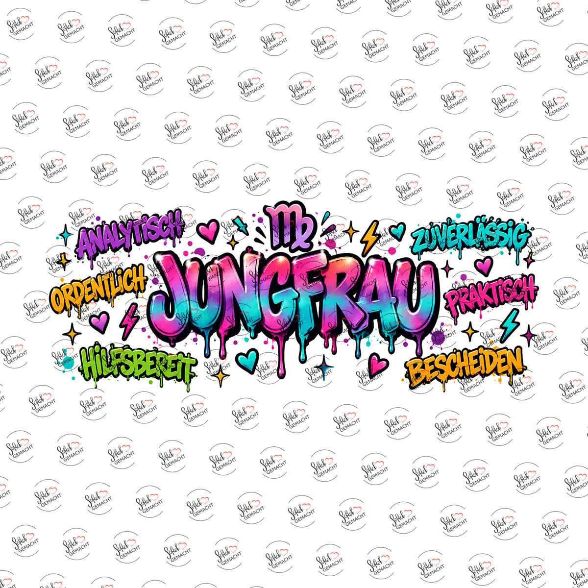 Sternzeichen Jungfrau – Graffiti-Schriftzug als UV-DTF Sticker einzeln