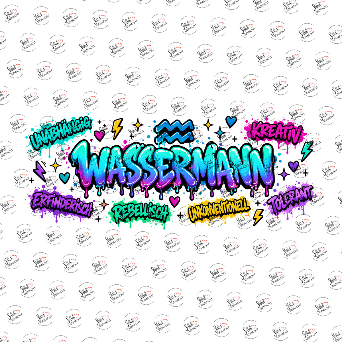 Sternzeichen Wassermann – Graffiti-Schriftzug als UV-DTF Sticker einzeln