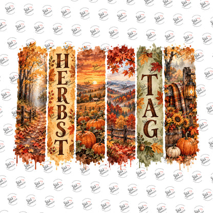 Herbsttag-Paneele mit Kürbissen & Waldweg als UV-DTF Sticker einzeln