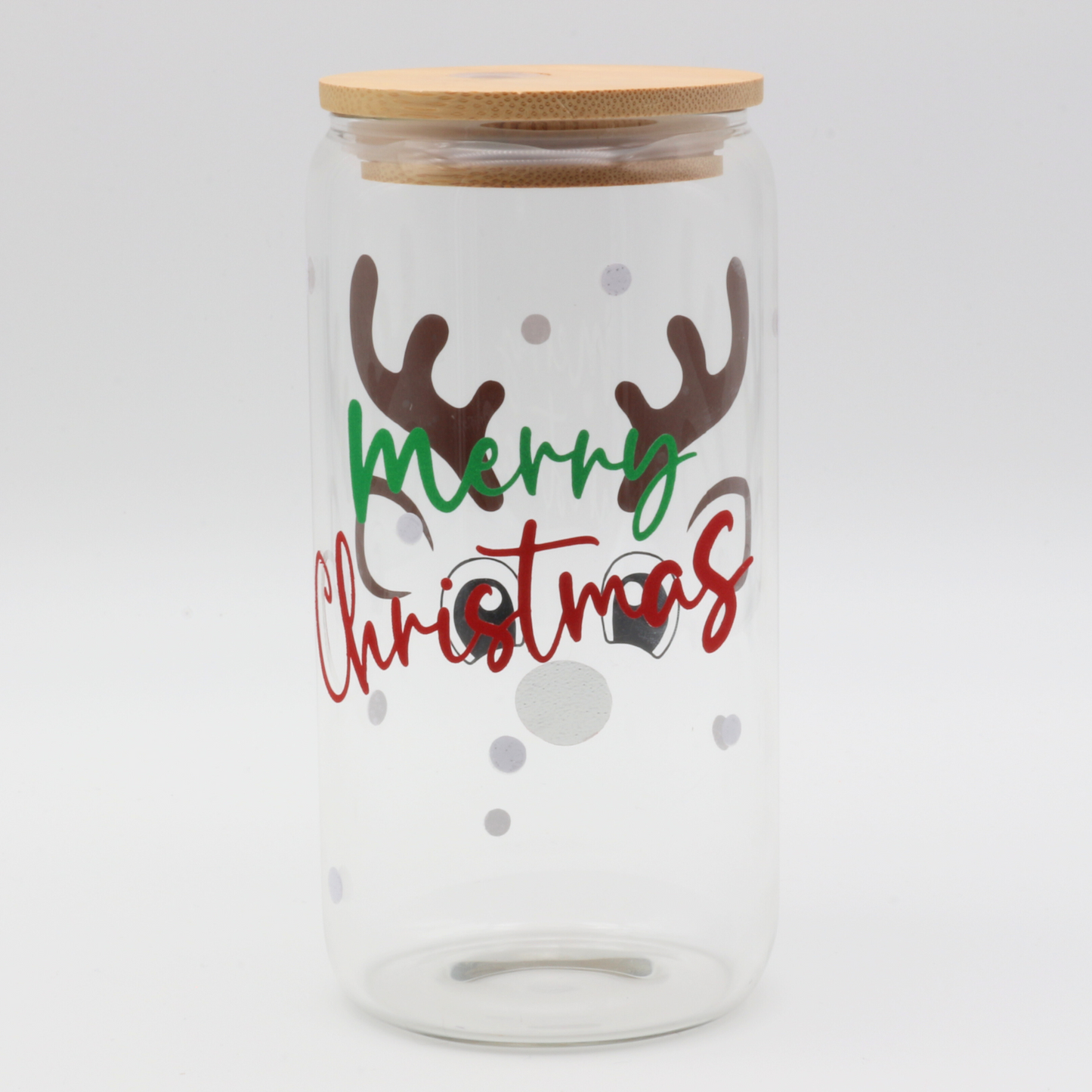 Glas mit Strohhalm und Deckel - Merry Christmas Rudolf