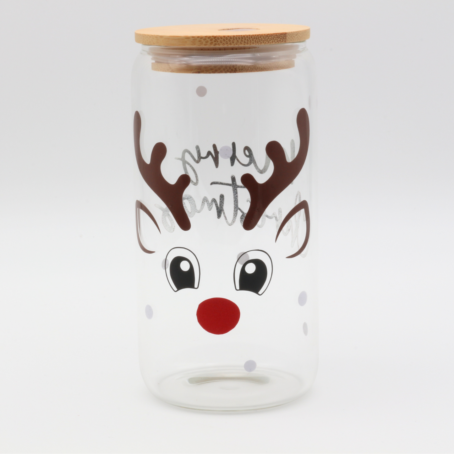 Glas mit Strohhalm und Deckel - Merry Christmas Rudolf