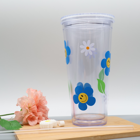 Trinkbecher mit Strohhalm - Smiley Flower