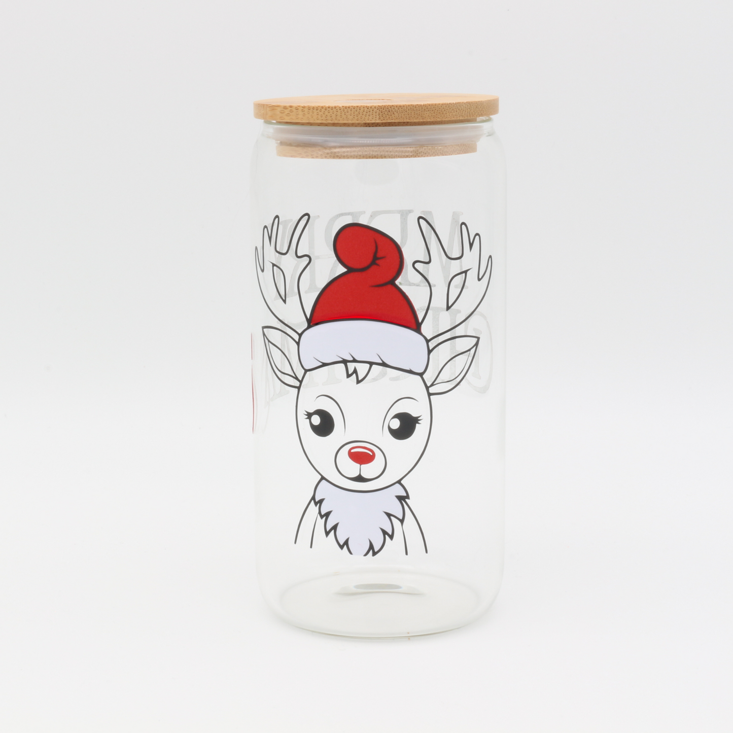 Glas mit Strohhalm und Deckel - Weihnachts Rudolf