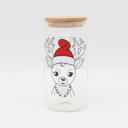 Glas mit Strohhalm und Deckel - Weihnachts Rudolf