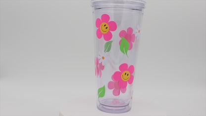 Trinkbecher mit Strohhalm - Smiley Flower