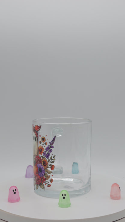 Glas Tasse mit niedlichem Herbst Geist | trendige Kaffeetasse mit frechen Motiven | 300ml Tasse für Büro