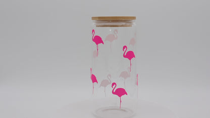 Totally Flamingo | Trinkglas 500 ml | Strohhalm + Deckel