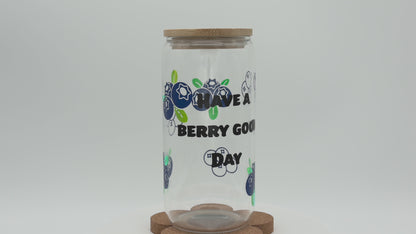 Blaubeeren Heidelbeeren | Trinkglas 500 ml | Strohhalm + Deckel