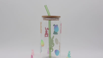 Glas mit Strohhalm und Deckel 500ml - Osterhasen