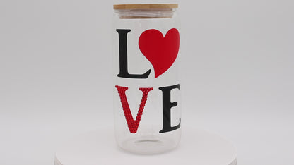 LOVE  - Strassstein | Trinkglas 500 ml | Strohhalm + Deckel