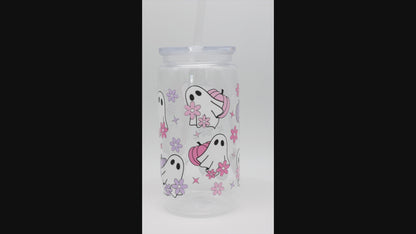 Plastikbecher mit Strohhalm - Pumpkin Ghost